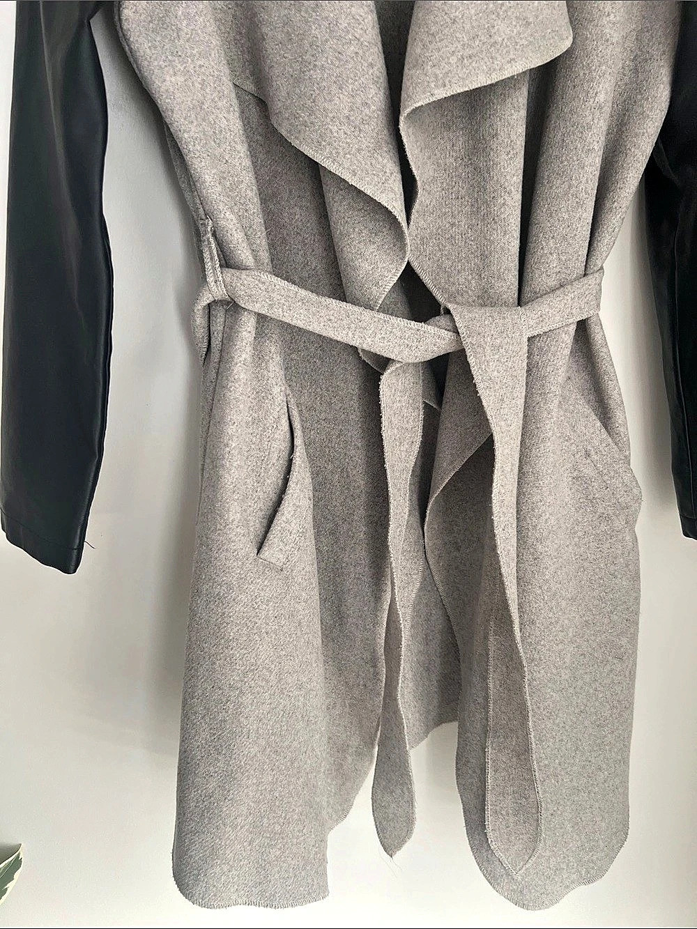 Revamped Outerwear Wool Blend Open Front Belted Draped Coat - Picture 5 of 7